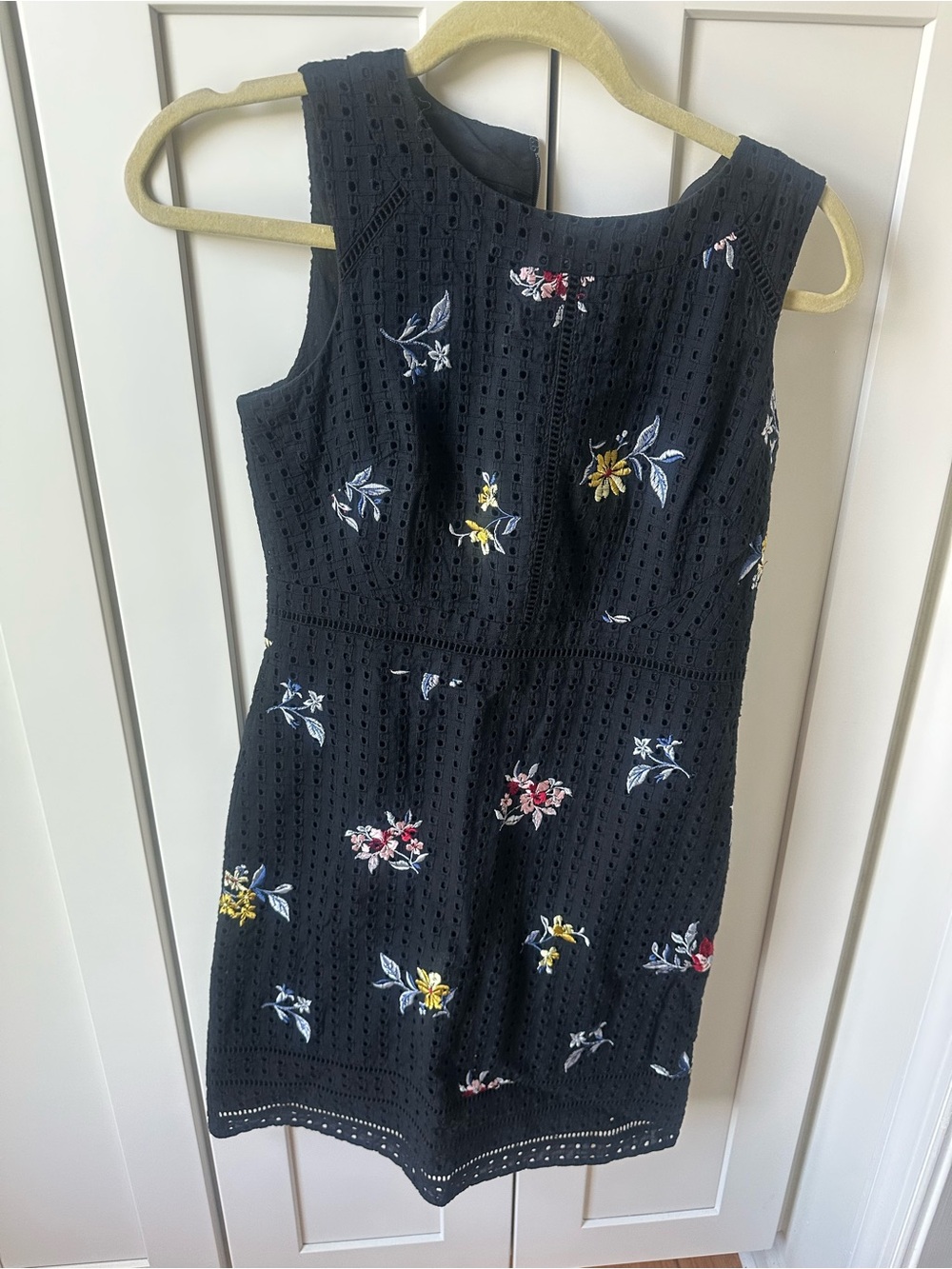 Ann Taylor Black Eyelet Mini Dress with Multicolor Floral Embroidery